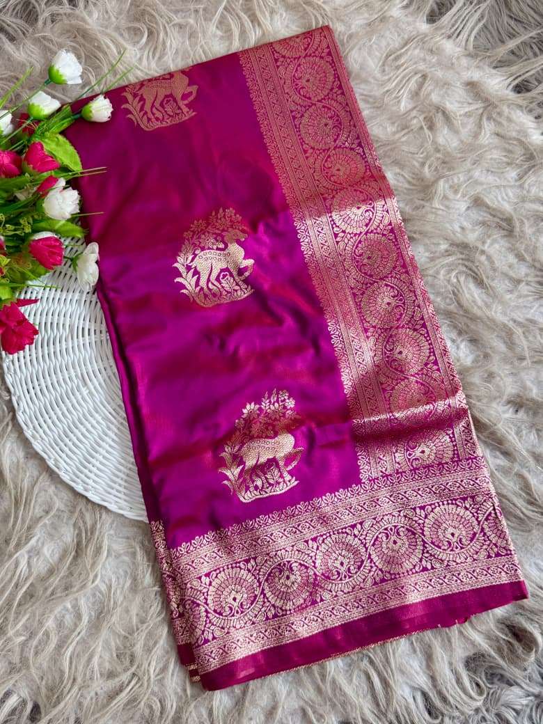 BANARASI SOFT SILK DEER ZARI MOTIFS SAREE