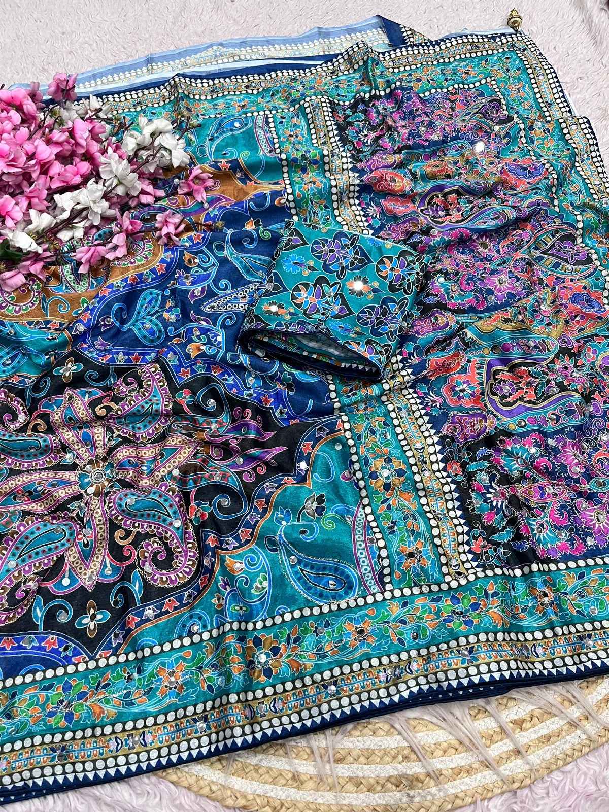 CHINNON DIGITAL PRINT ORIGINAL MIRROR WORK SAREE 