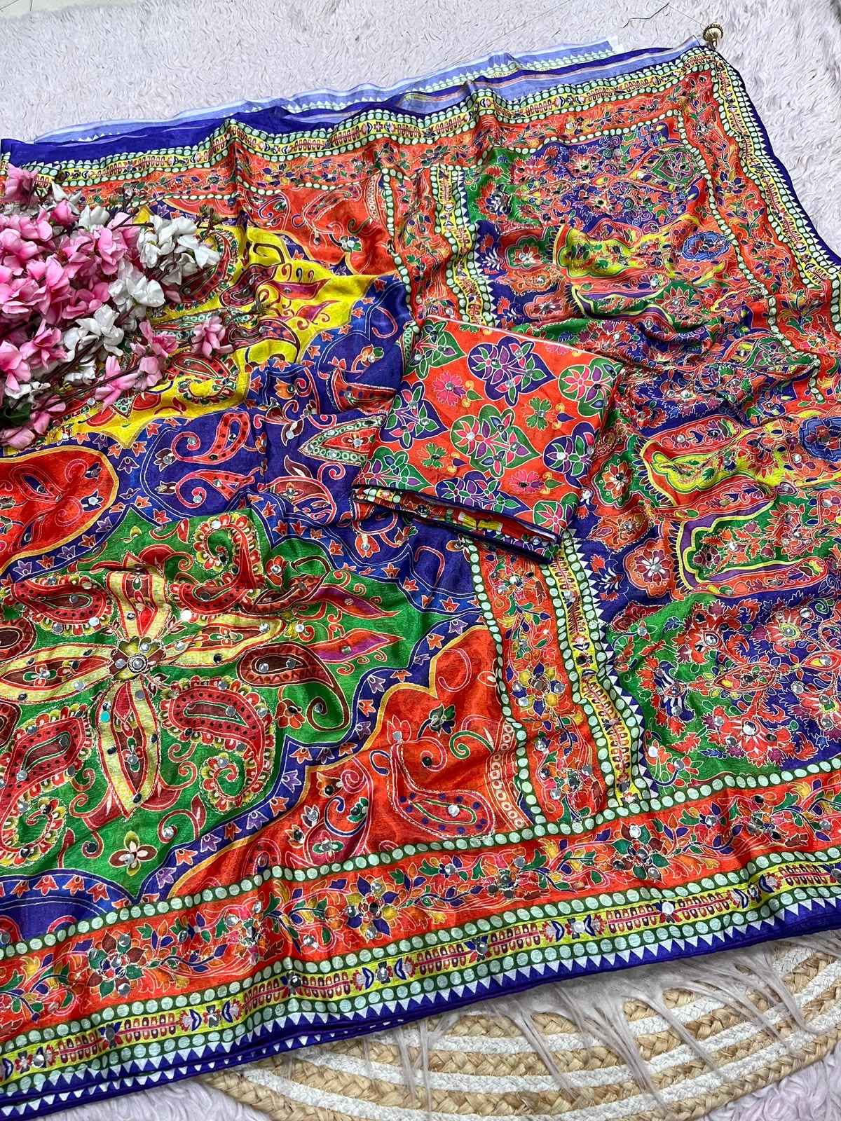 CHINNON DIGITAL PRINT ORIGINAL MIRROR WORK SAREE 