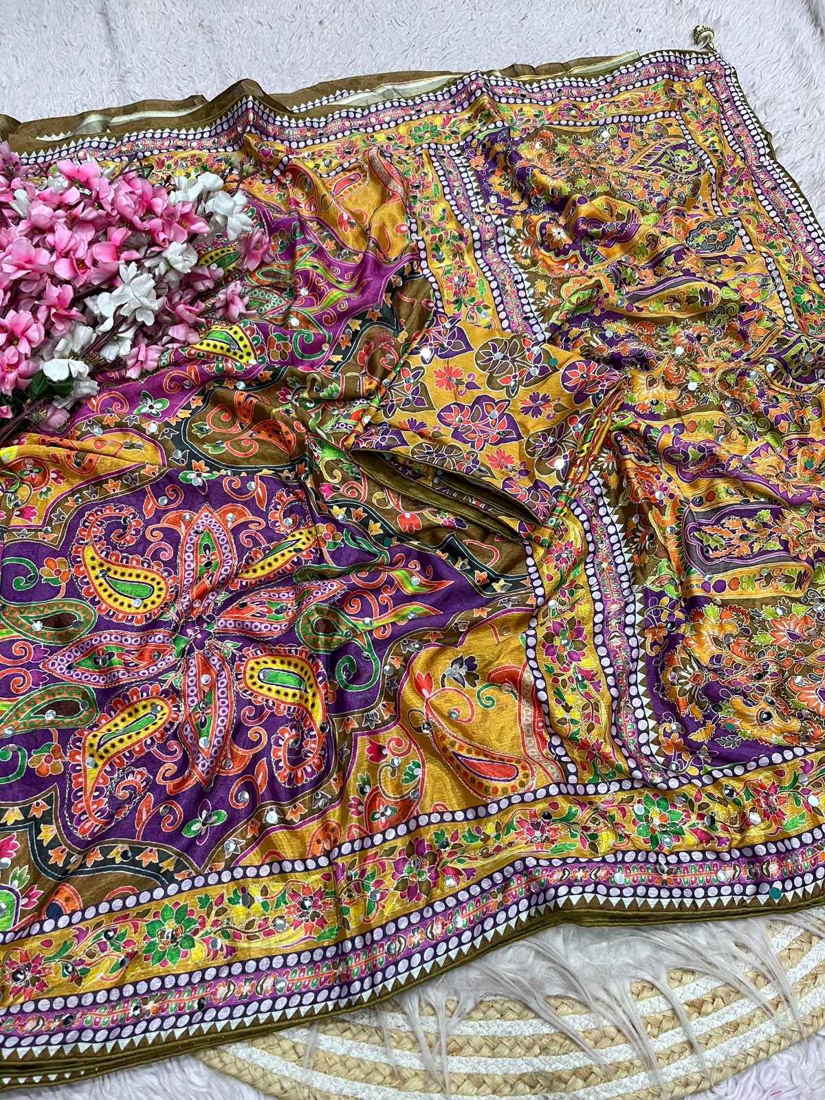 CHINNON DIGITAL PRINT ORIGINAL MIRROR WORK SAREE 