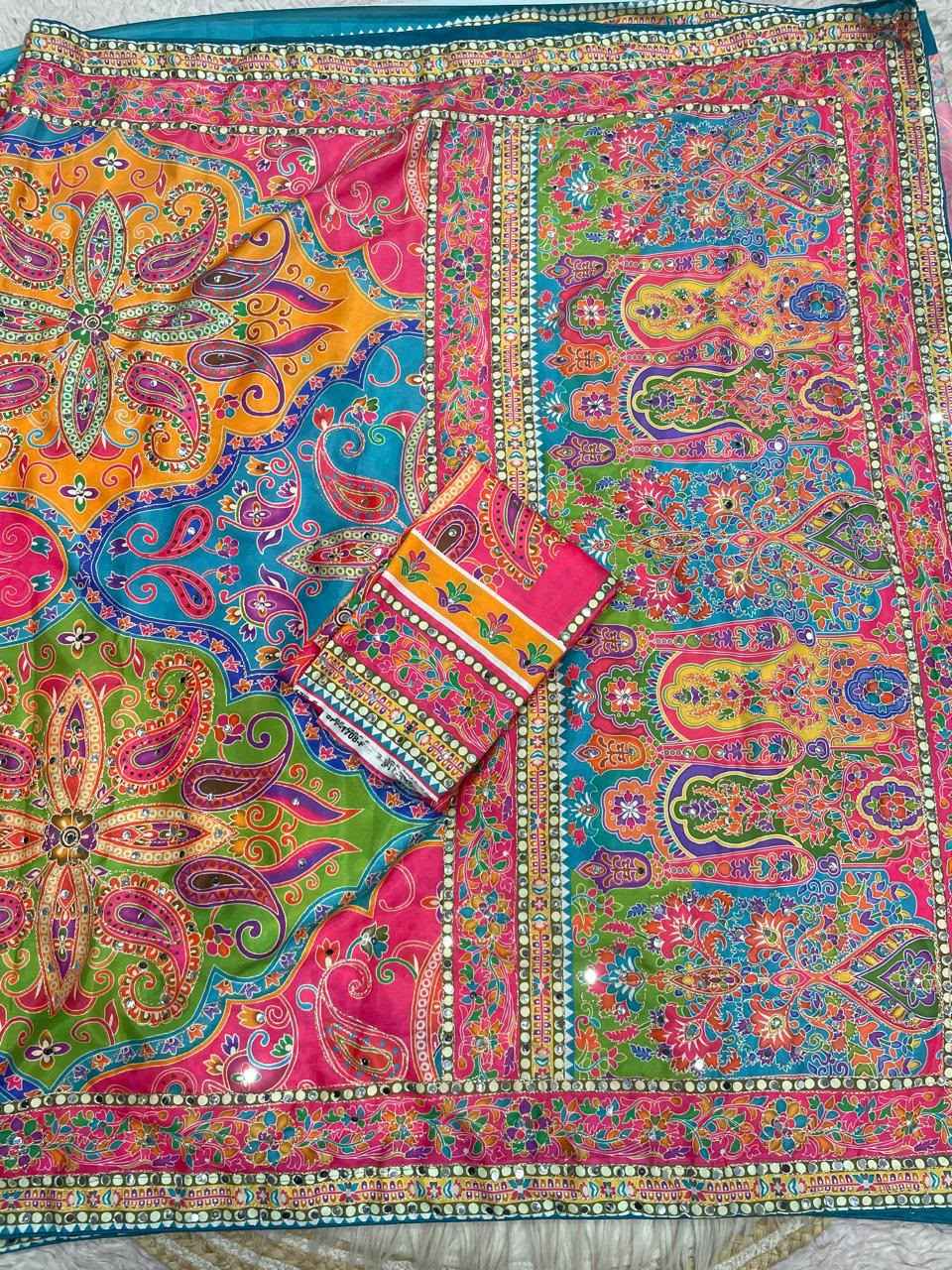CHINNON DIGITAL PRINT ORIGINAL MIRROR WORK SAREE 