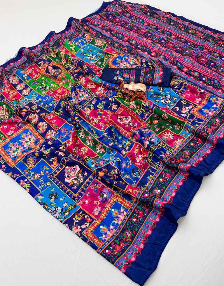 CHINNON SILK MIRROR WORK DIGITAL PRINT SAREE