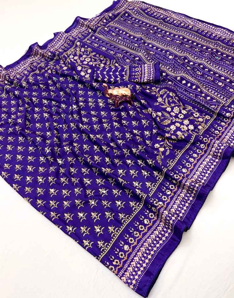 CHINNON SILK MIRROR WORK DIGITAL PRINT SAREE