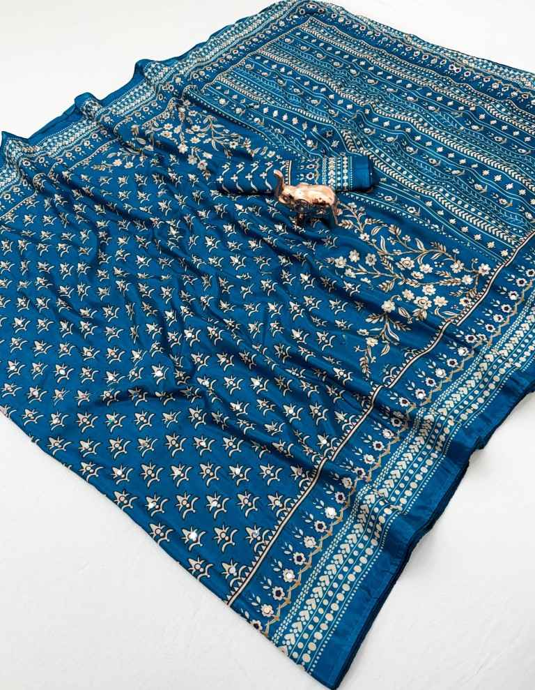 CHINNON SILK MIRROR WORK DIGITAL PRINT SAREE