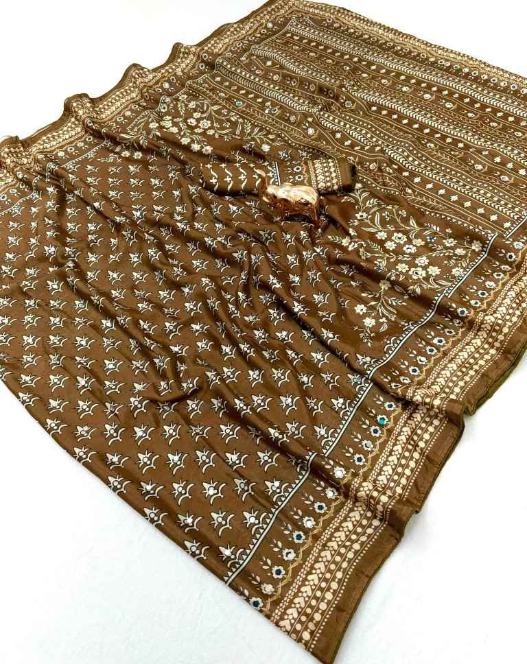 CHINNON SILK MIRROR WORK DIGITAL PRINT SAREE