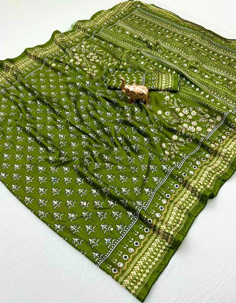 CHINNON SILK MIRROR WORK DIGITAL PRINT SAREE