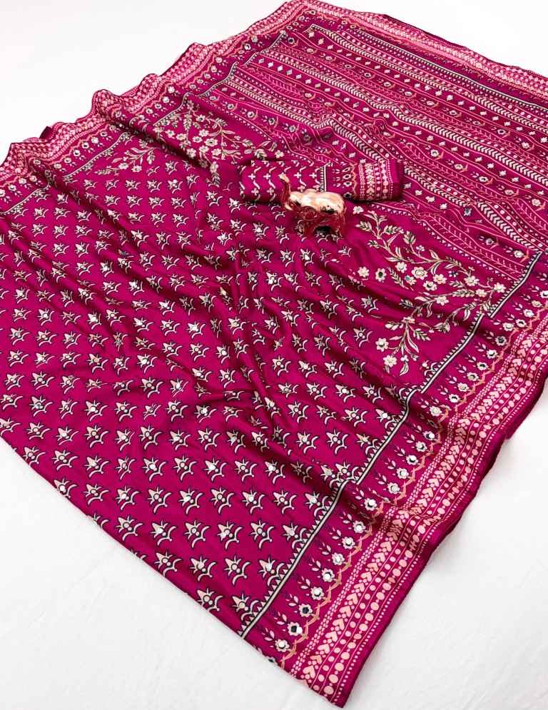 CHINNON SILK MIRROR WORK DIGITAL PRINT SAREE
