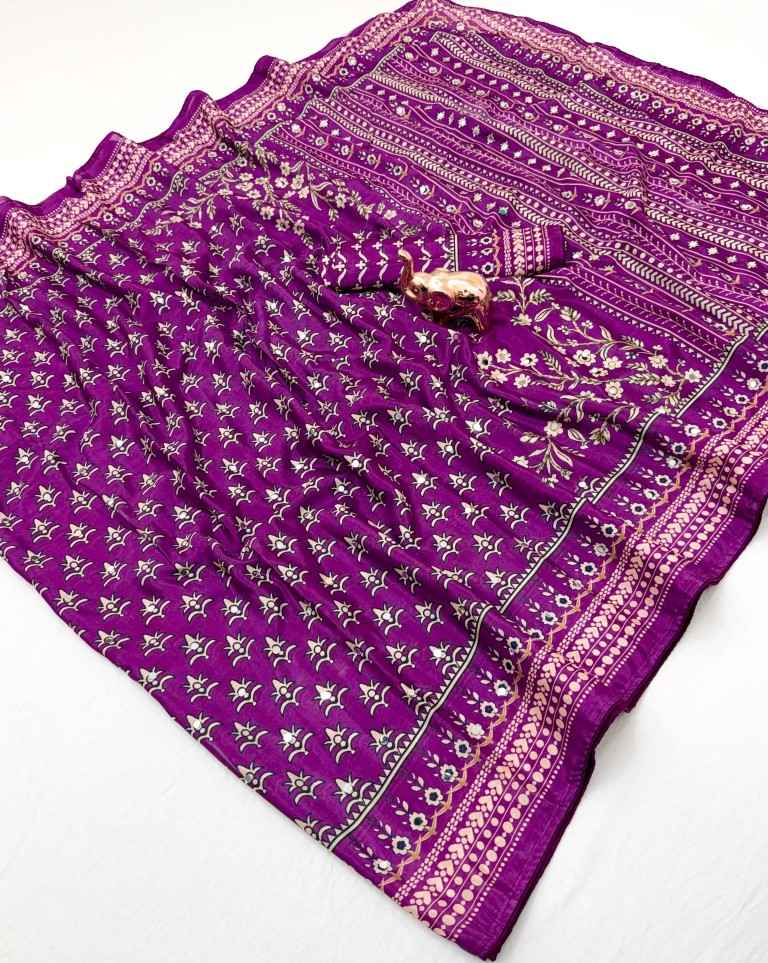 CHINNON SILK MIRROR WORK DIGITAL PRINT SAREE