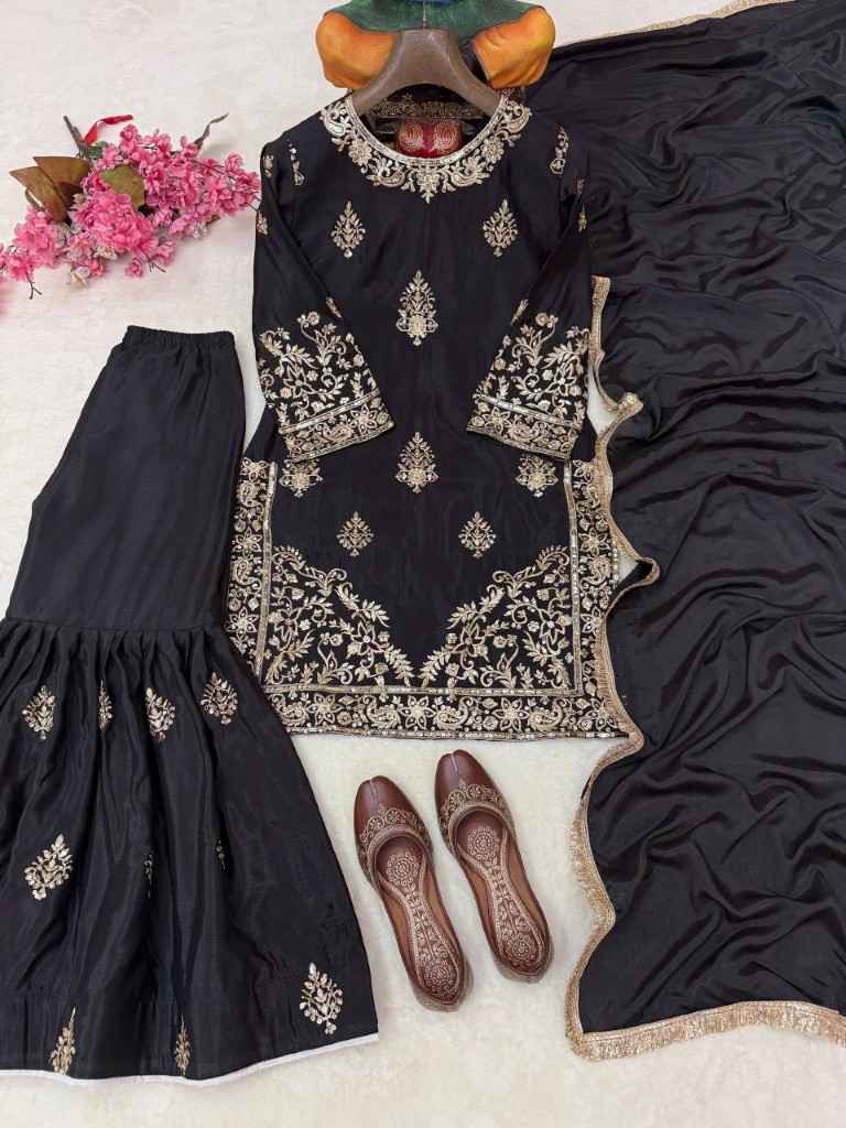 CHINNON SILK SEQUINS & ZARI EMBROIDERY WORK DESIGNER READYMADE SUIT