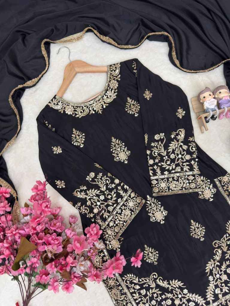 CHINNON SILK SEQUINS & ZARI EMBROIDERY WORK DESIGNER READYMADE SUIT