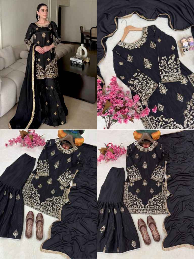 CHINNON SILK SEQUINS & ZARI EMBROIDERY WORK DESIGNER READYMADE SUIT