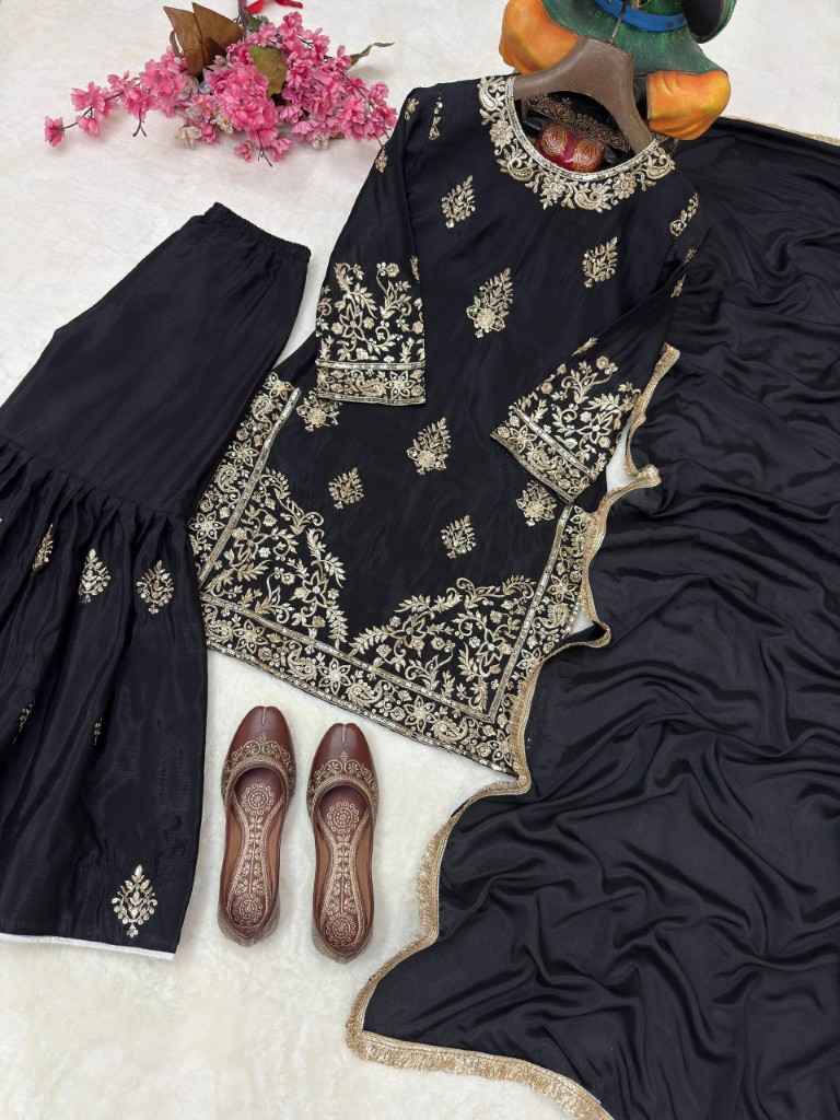 CHINNON SILK SEQUINS & ZARI EMBROIDERY WORK DESIGNER READYMADE SUIT