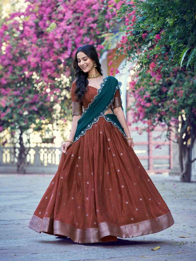 CHINON CHECKS TRADITIONAL ZARI WEAVING WORK LEHENGA CHOLI