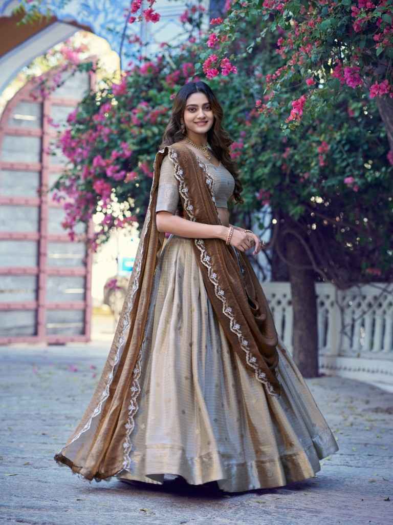 CHINON CHECKS TRADITIONAL ZARI WEAVING WORK LEHENGA CHOLI