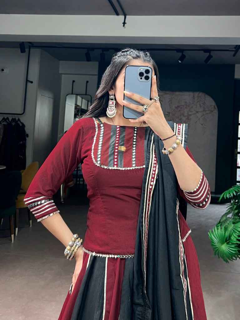 CHINON SILK REAL MIRROR WORK DESIGNER NAVRATRI LEHENGA CHOLI
