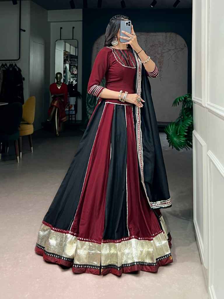 CHINON SILK REAL MIRROR WORK DESIGNER NAVRATRI LEHENGA CHOLI