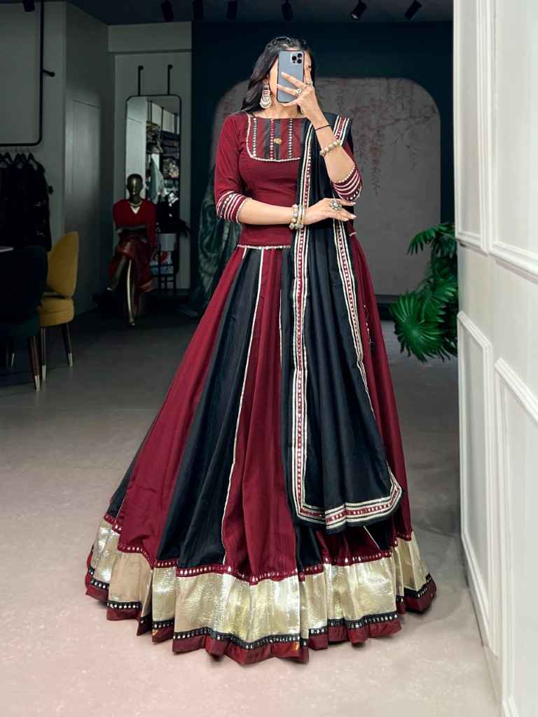 CHINON SILK REAL MIRROR WORK DESIGNER NAVRATRI LEHENGA CHOLI