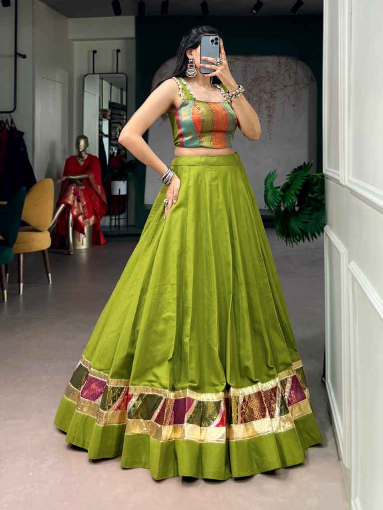 COTTON ZARI WEAVING EMBOSSED DESIGN WORK NAVRATRI LEHENGA CHOLI