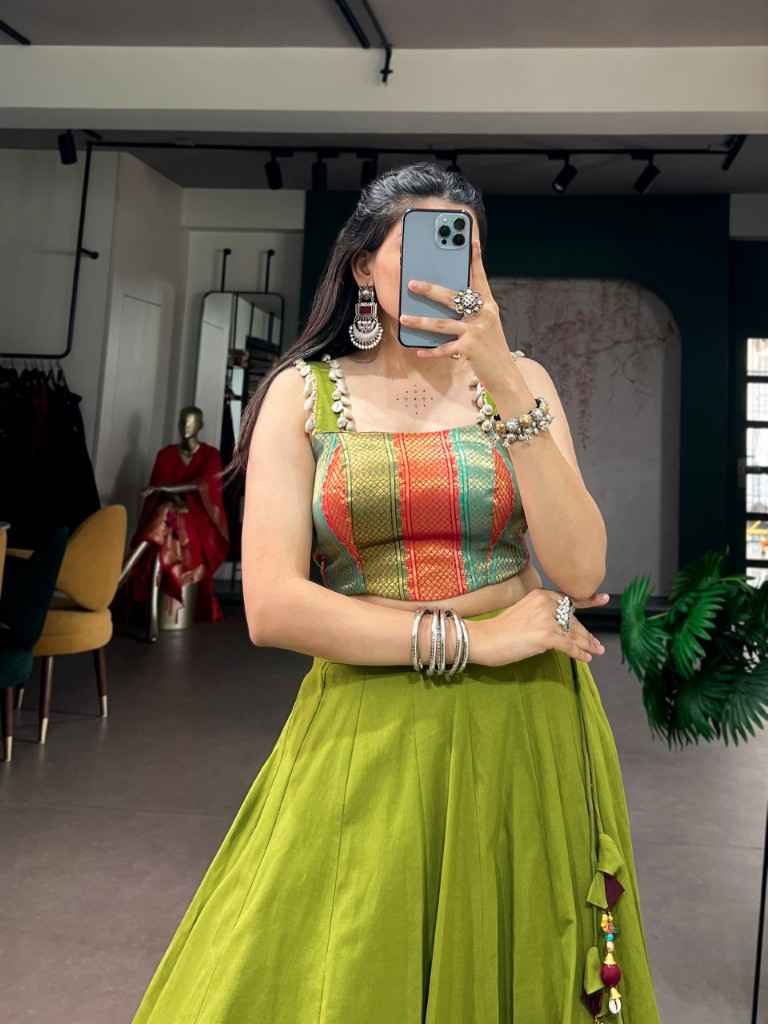 COTTON ZARI WEAVING EMBOSSED DESIGN WORK NAVRATRI LEHENGA CHOLI