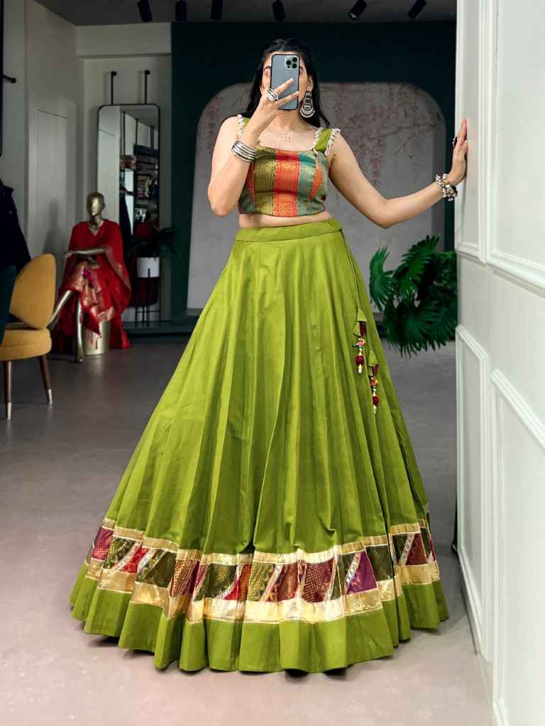 COTTON ZARI WEAVING EMBOSSED DESIGN WORK NAVRATRI LEHENGA CHOLI