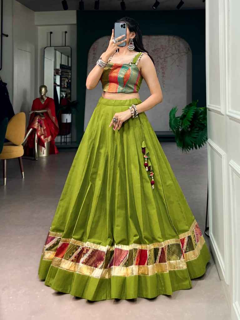 COTTON ZARI WEAVING EMBOSSED DESIGN WORK NAVRATRI LEHENGA CHOLI