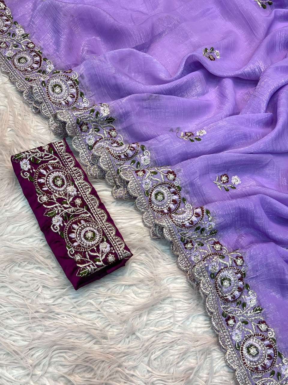 CRUNCHY SILK MULTI EMBRODERIY WORK SAREE 