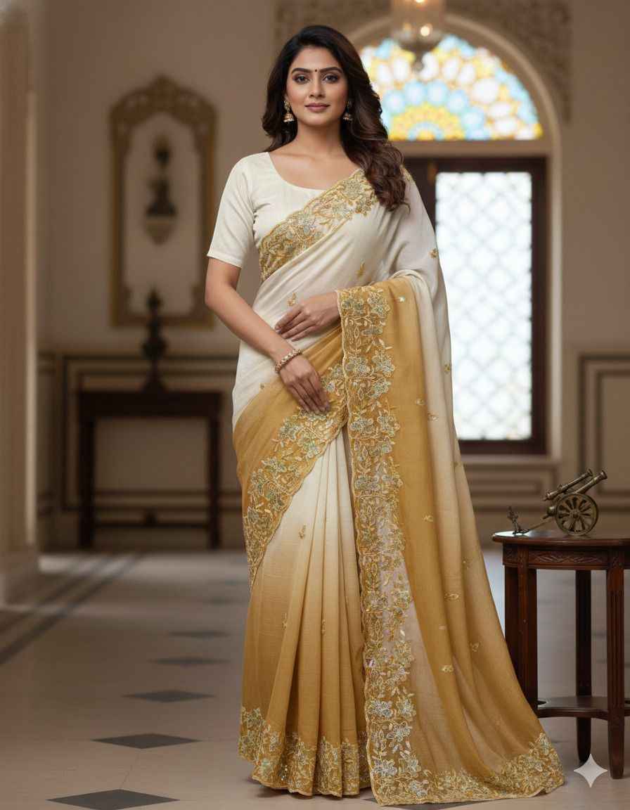 CRUNCHY PADDING C PALLU EMBROIDERY THREAD WORK SAREE