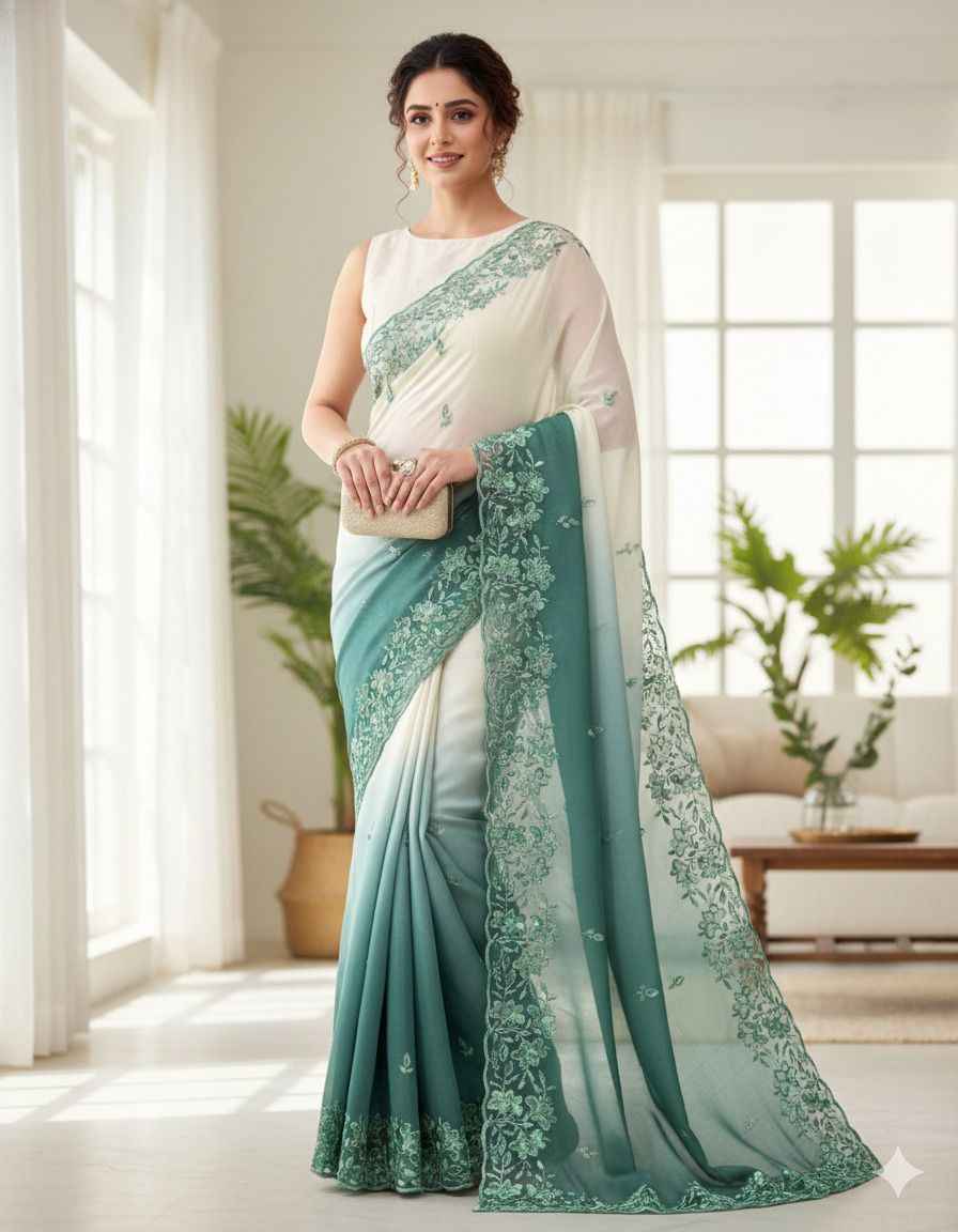 CRUNCHY PADDING C PALLU EMBROIDERY THREAD WORK SAREE