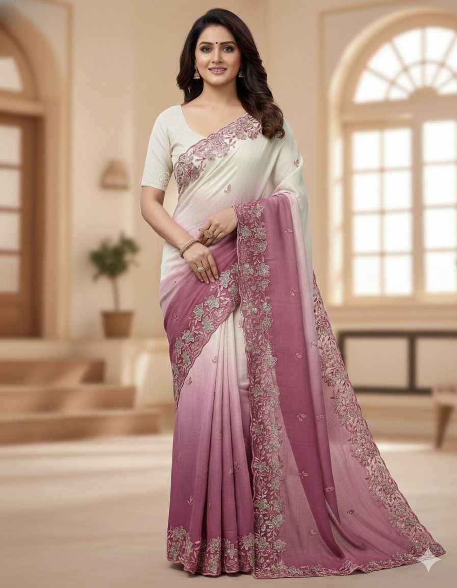 CRUNCHY PADDING C PALLU EMBROIDERY THREAD WORK SAREE