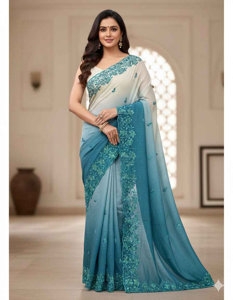 CRUNCHY PADDING C PALLU EMBROIDERY THREAD WORK SAREE