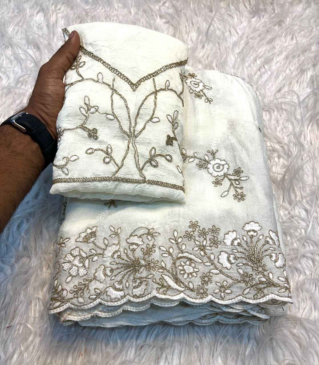  CRUSH SILK CODING & SEQUINCE EMBRODERIY WORK SAREE