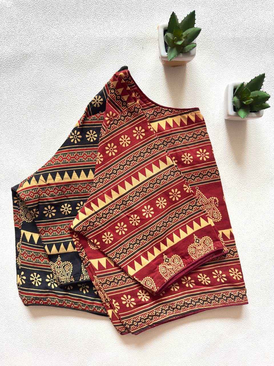 PURE AJRAKH HANDBLOCK COTTON READYMADE BLOUSE 