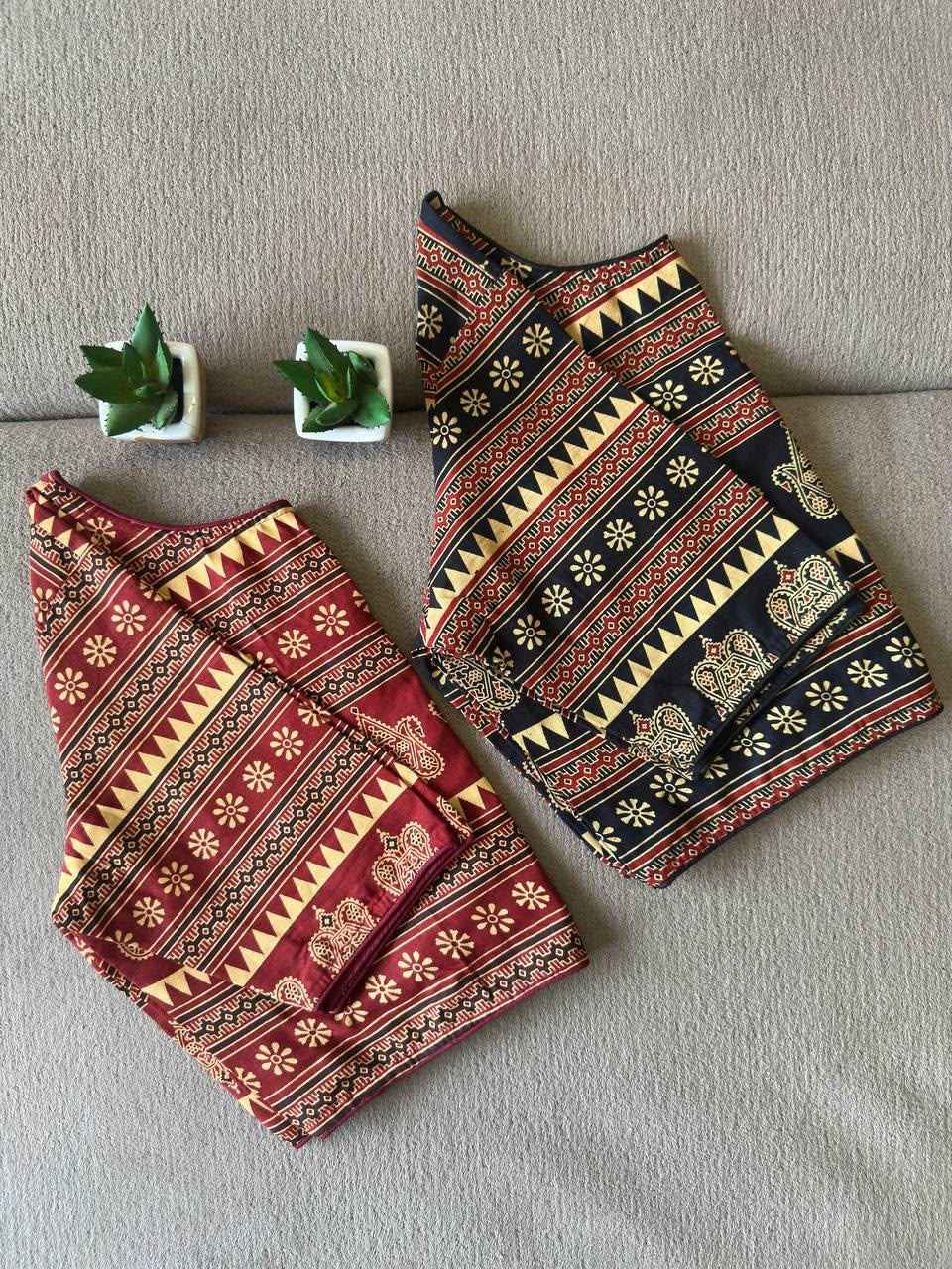 PURE AJRAKH HANDBLOCK COTTON READYMADE BLOUSE 
