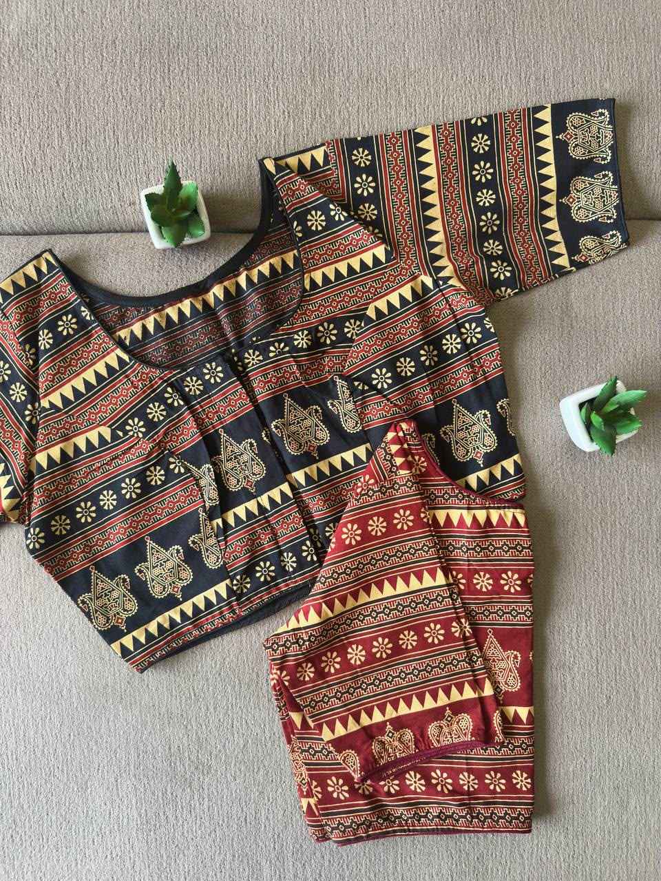 PURE AJRAKH HANDBLOCK COTTON READYMADE BLOUSE 