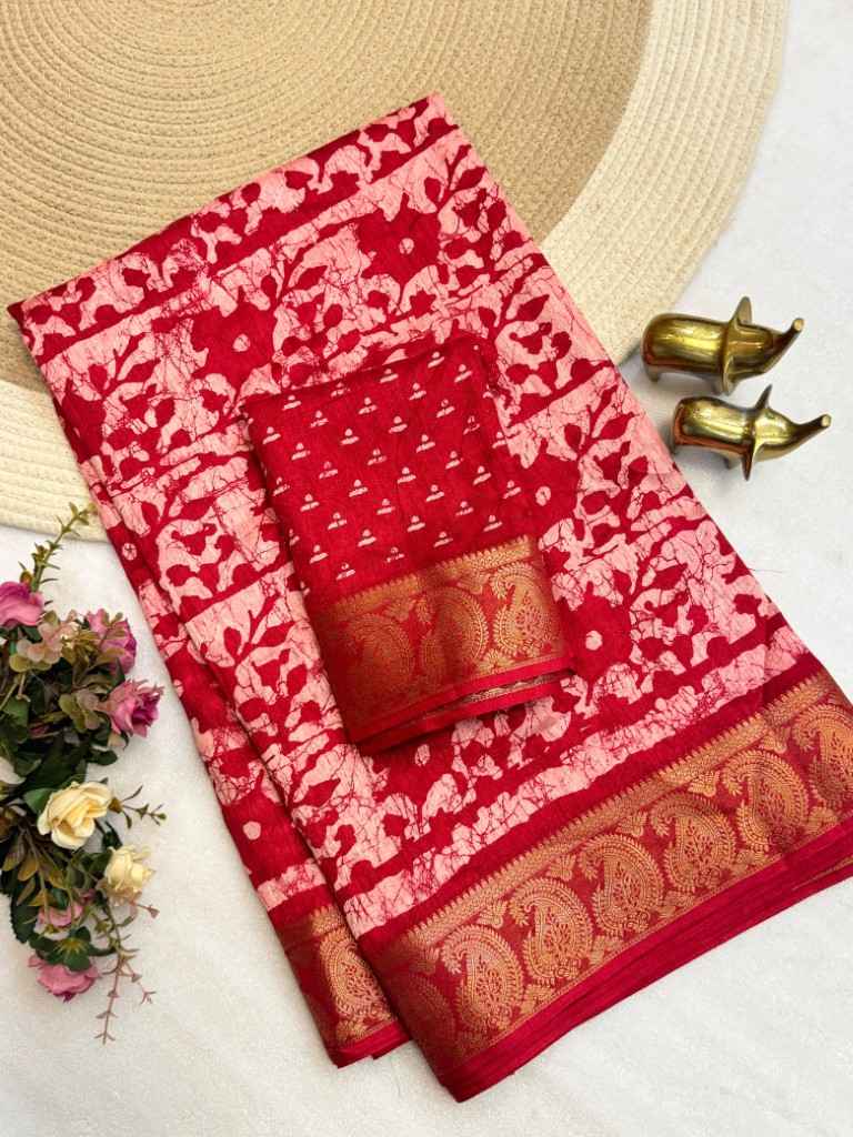 DOLA SILK SELF JACQUARD BATTIK DESIGN PRINT SAREE