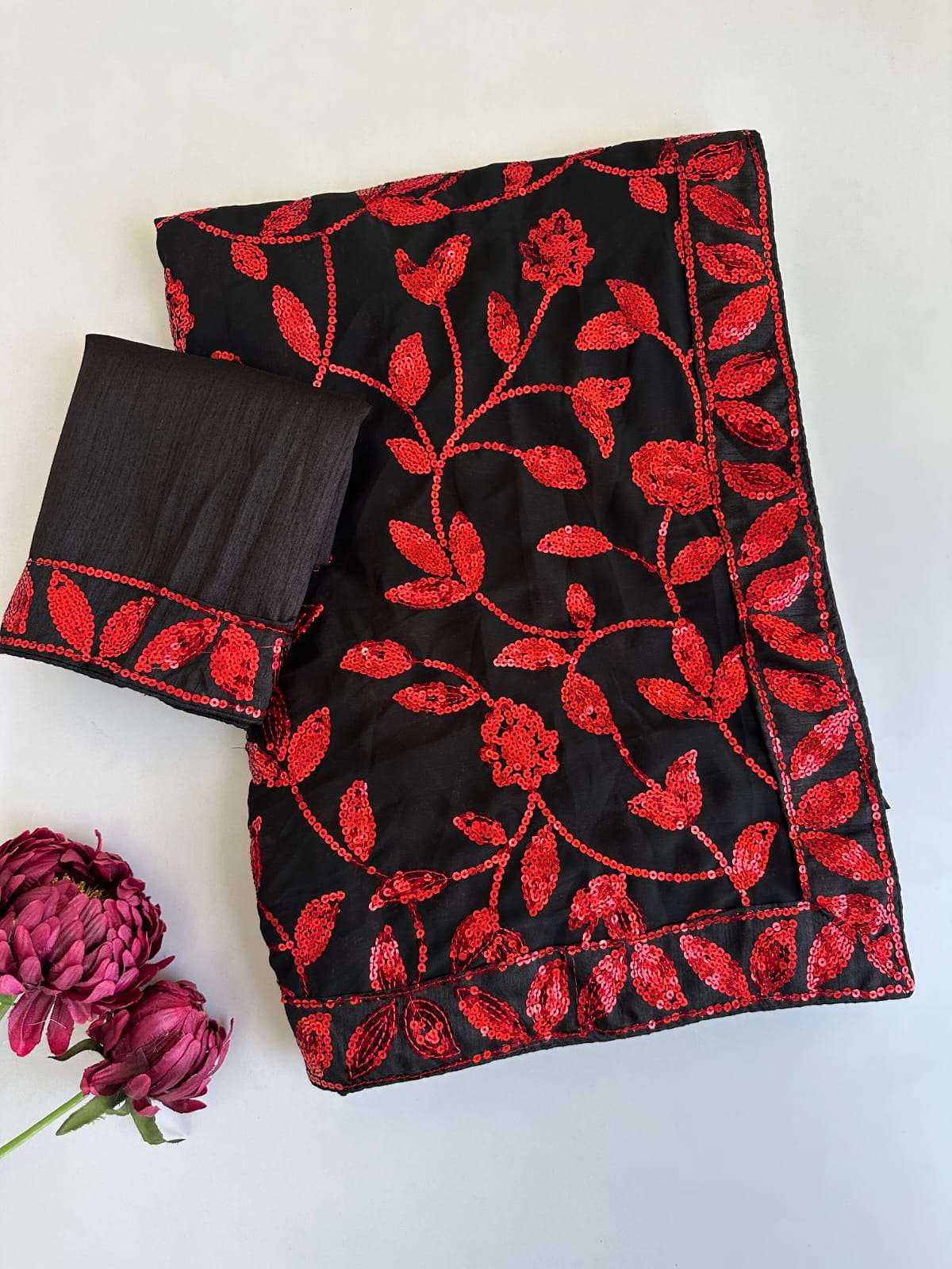 FAUX GEORGETTE ZAAL FLOWER SEQUENCE EMBROIDERY WORK SAREE