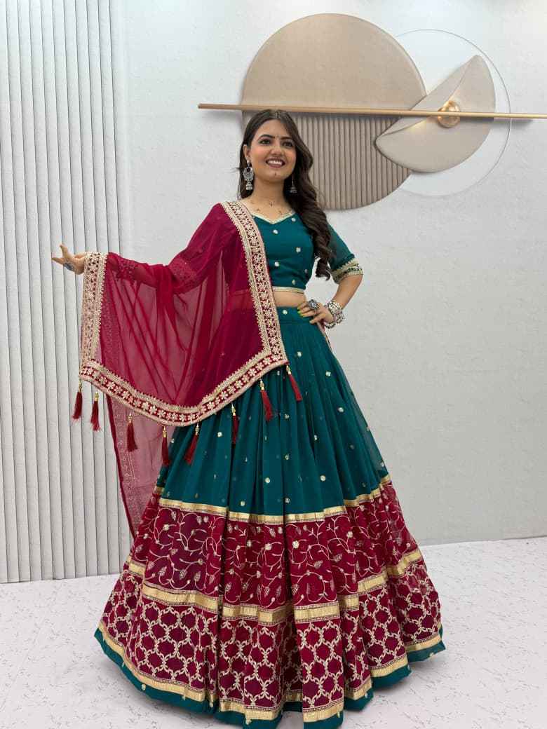 FOX GEORGETTE HEAVY EMBROIDERY THREAD & SEQUENCE WORK NAVRATRI LEHENGA CHOLI 
