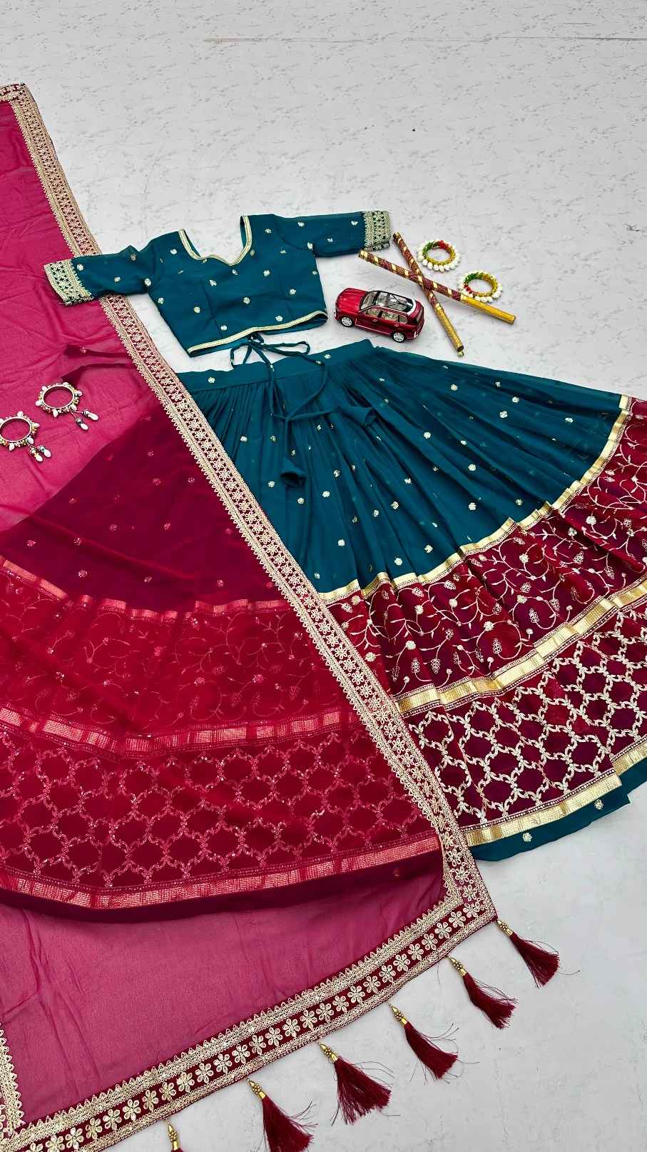 FOX GEORGETTE HEAVY EMBROIDERY THREAD & SEQUENCE WORK NAVRATRI LEHENGA CHOLI 