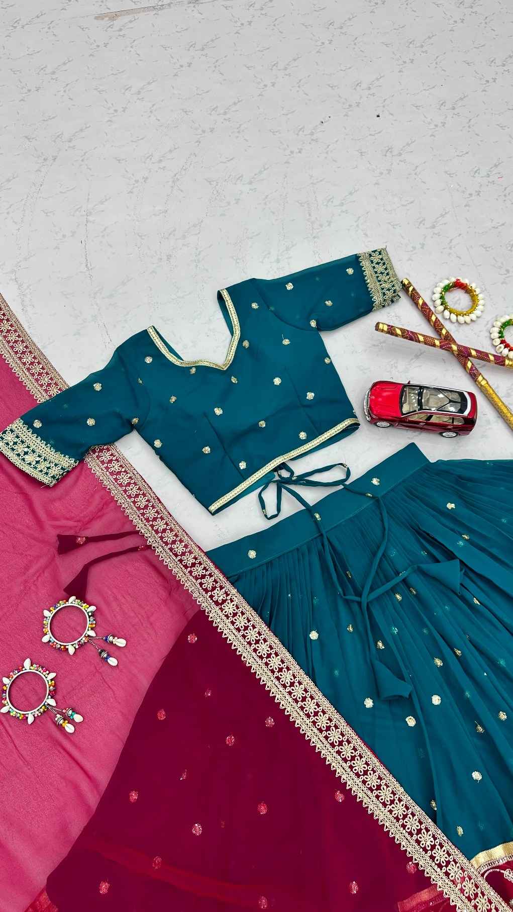 FOX GEORGETTE HEAVY EMBROIDERY THREAD & SEQUENCE WORK NAVRATRI LEHENGA CHOLI 