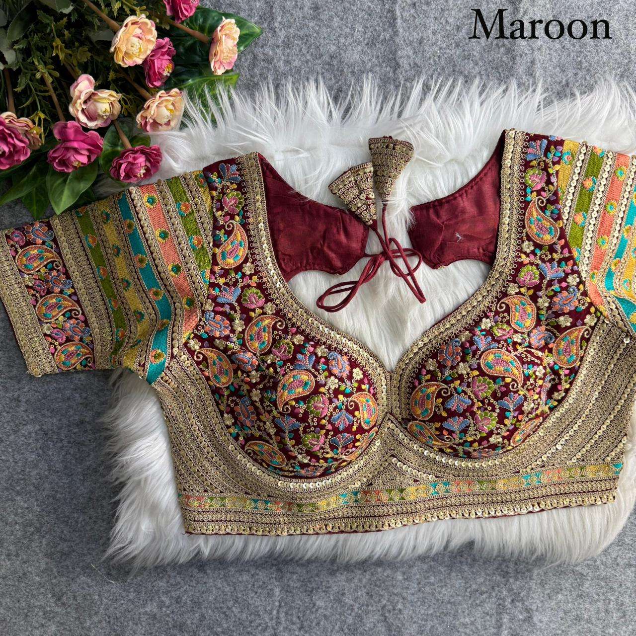 FOX GEORGETTE VISCOSE THREAD KASHMIRI WORK BLOUSE