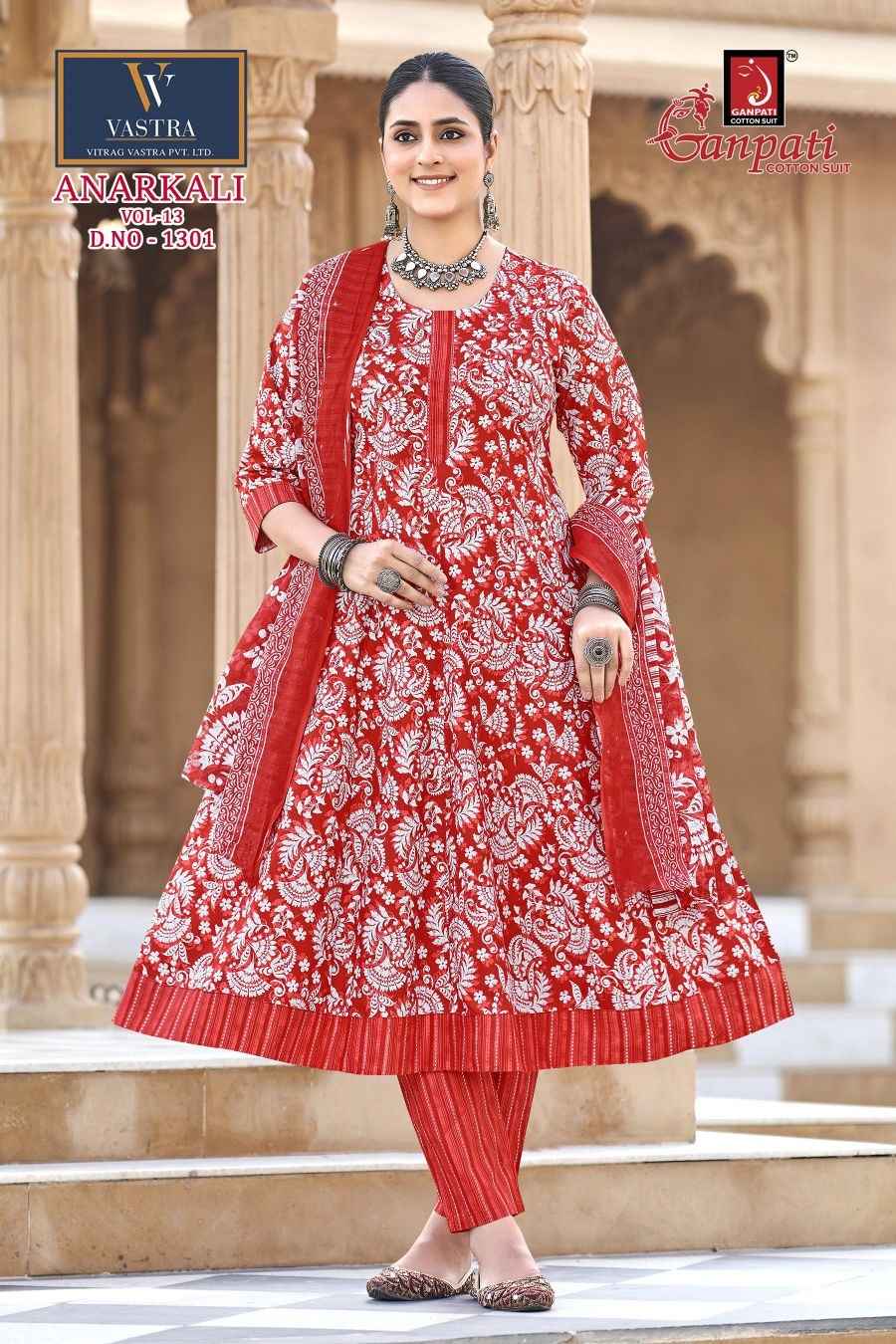 GANPATI ANARKALI VOL-13 HEAVY COTTON PRINTED ANARKALI SUIT
