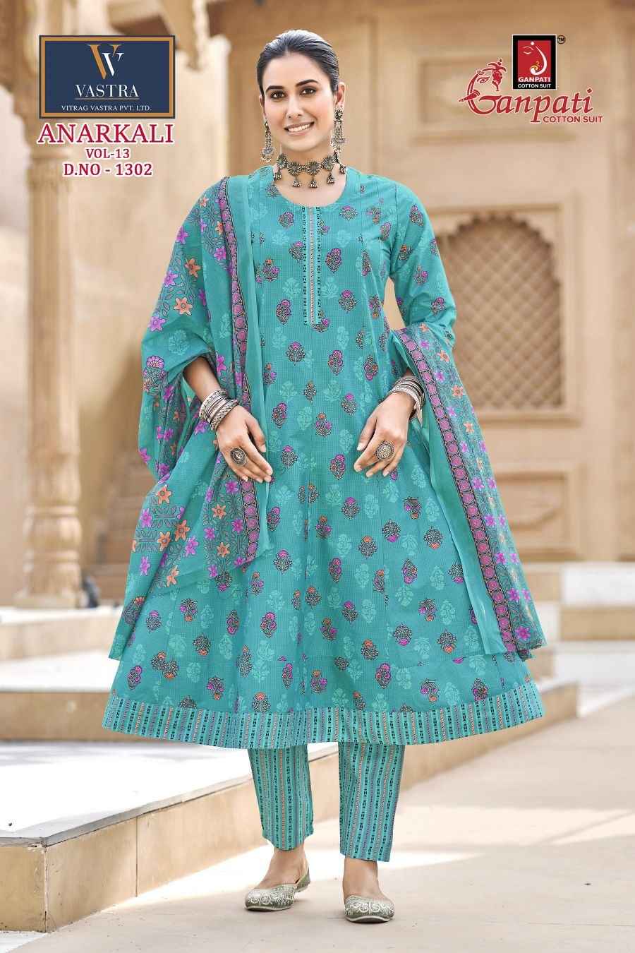 GANPATI ANARKALI VOL-13 HEAVY COTTON PRINTED ANARKALI SUIT