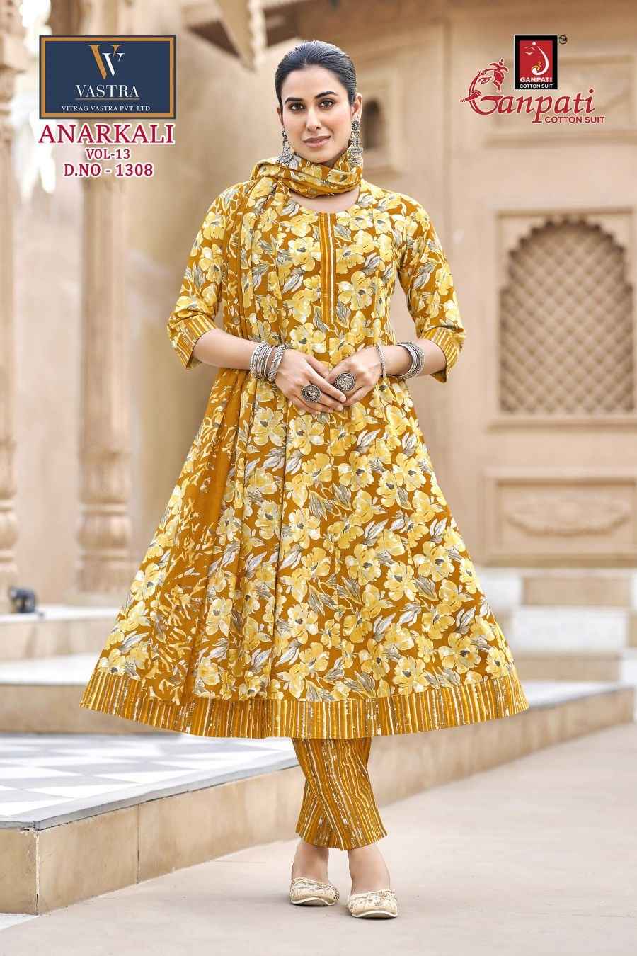 GANPATI ANARKALI VOL-13 HEAVY COTTON PRINTED ANARKALI SUIT