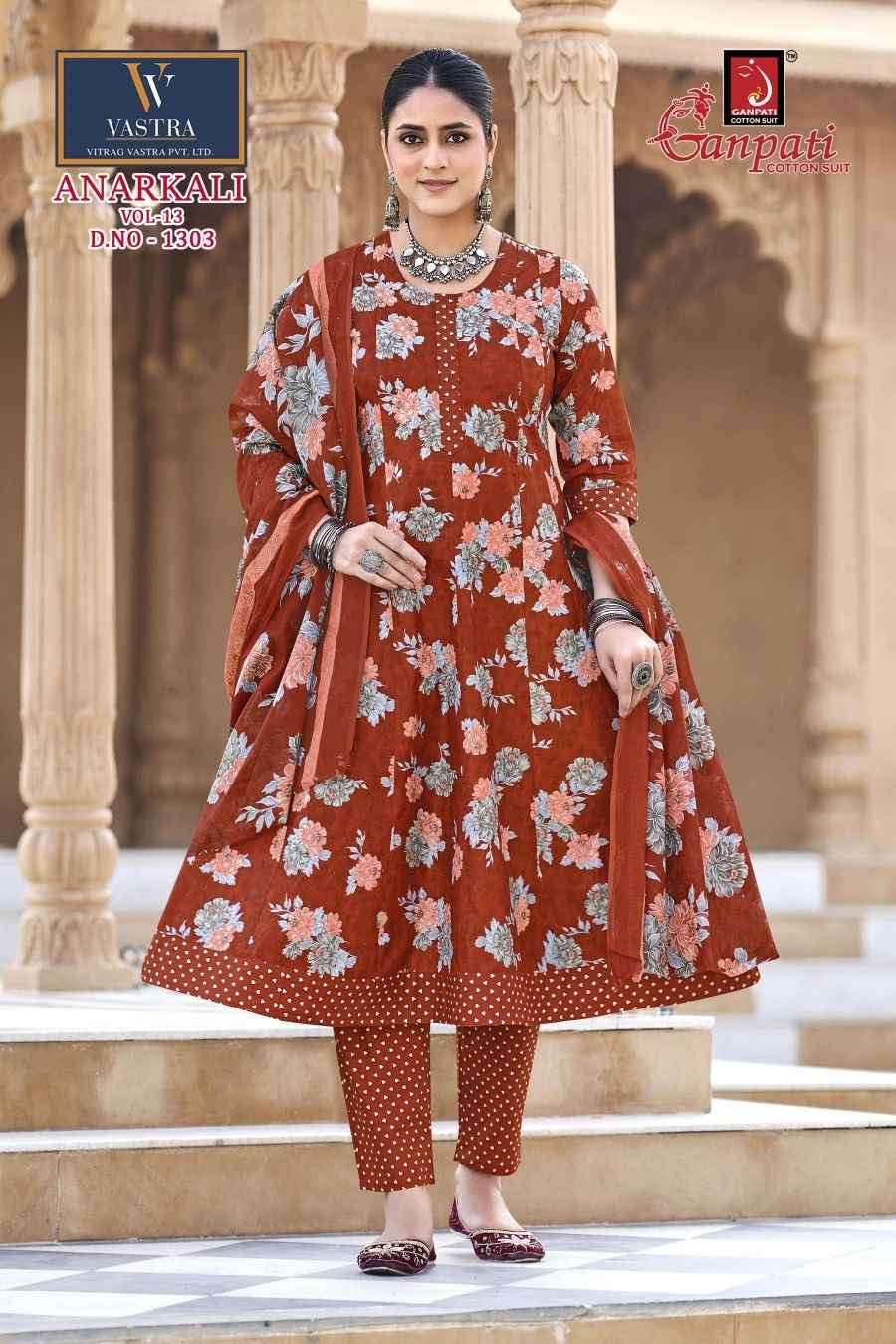 GANPATI ANARKALI VOL-13 HEAVY COTTON PRINTED ANARKALI SUIT