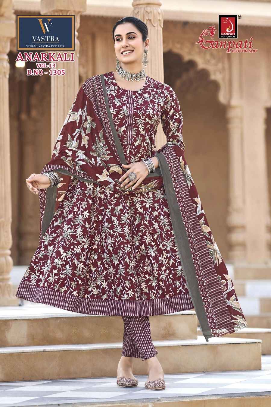 GANPATI ANARKALI VOL-13 HEAVY COTTON PRINTED ANARKALI SUIT