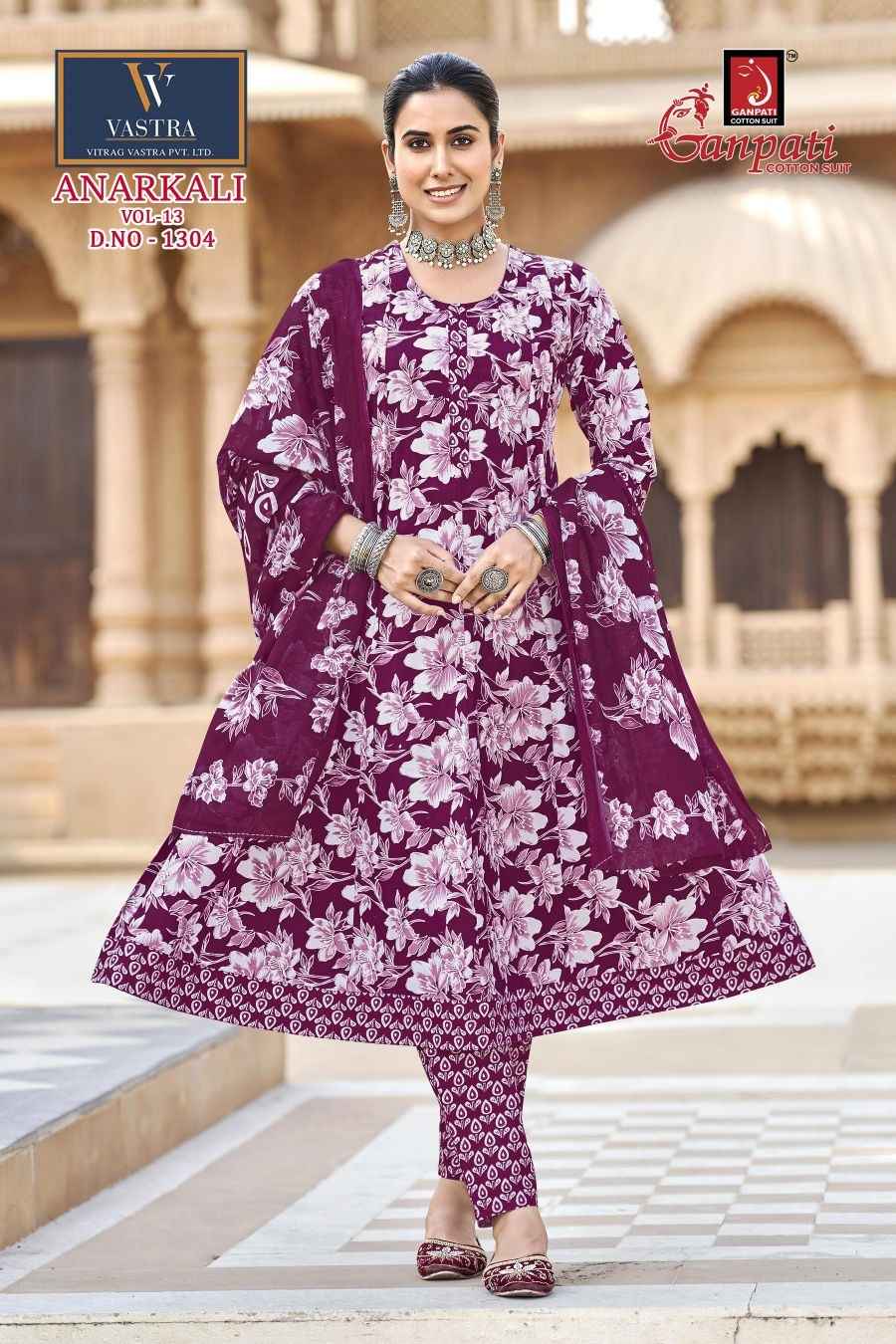 GANPATI ANARKALI VOL-13 HEAVY COTTON PRINTED ANARKALI SUIT