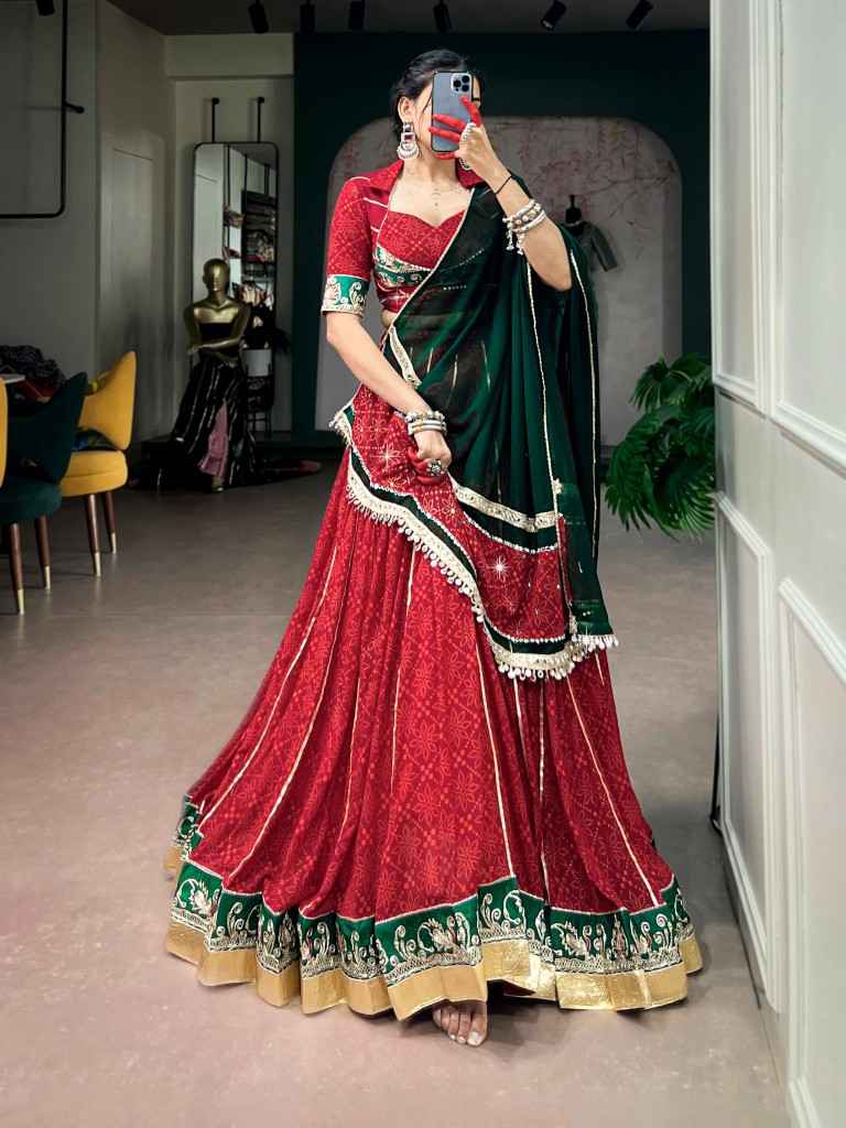 GEORGETTE BANDHEJ FOIL PRINT NAVRATRI LEHENGA CHOLI