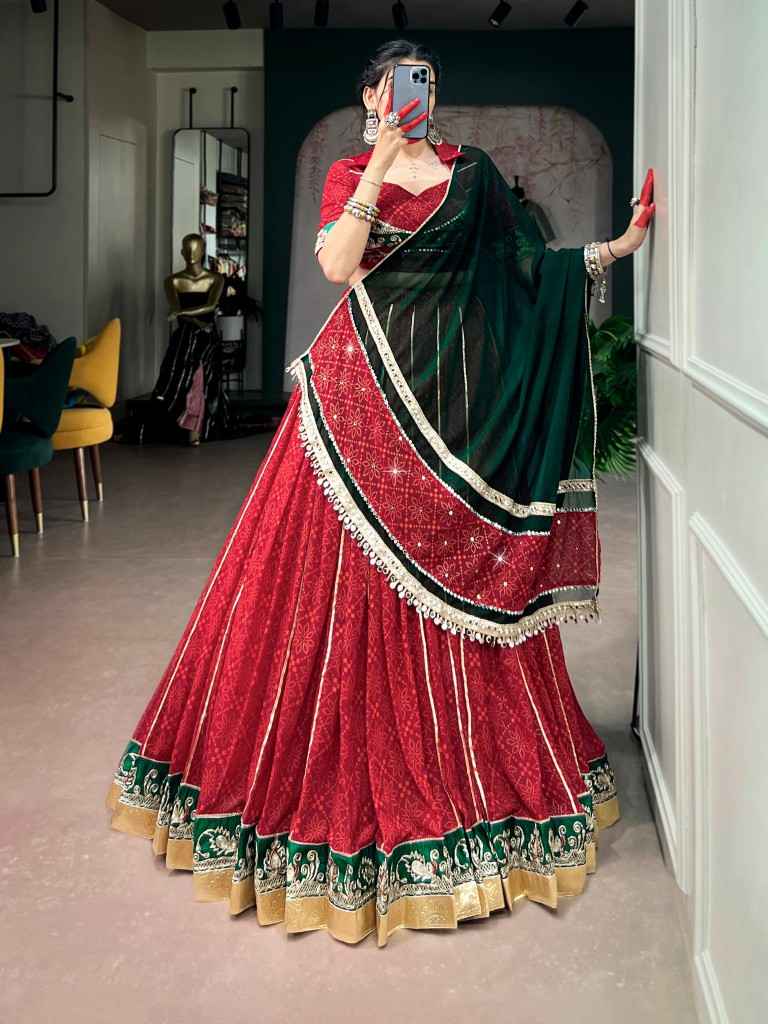 GEORGETTE BANDHEJ FOIL PRINT NAVRATRI LEHENGA CHOLI
