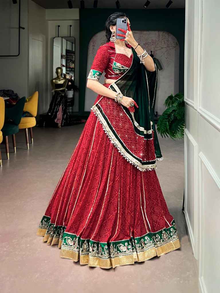 GEORGETTE BANDHEJ FOIL PRINT NAVRATRI LEHENGA CHOLI