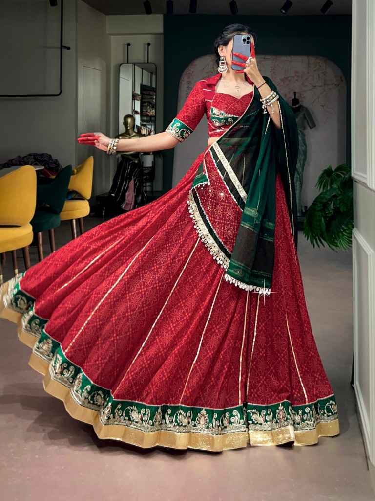 GEORGETTE BANDHEJ FOIL PRINT NAVRATRI LEHENGA CHOLI